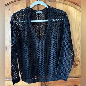 SOFT CROCHET OPEN KNIT TOP-BLACK